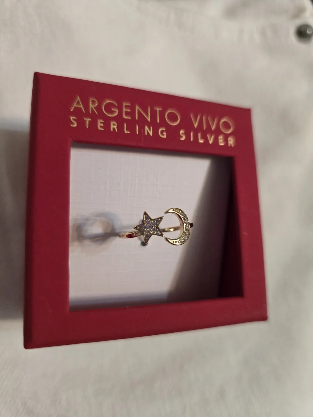 Argento Vivo Gold Star and Moon Sterling Silver Ring - Gold